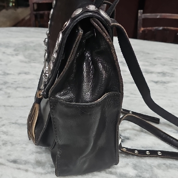 Black Leather Backpack with Renaissance Coins Silver Accents - Picture 6 of 16